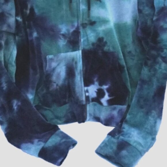 Cozie by Pink Rose Women Size L Short Hoodie Jacket Full Zip Velour Green Navy - Picture 2 of 6